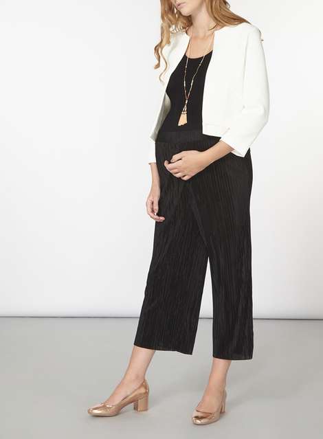 **Maternity Black Plisse Cropped Trousers